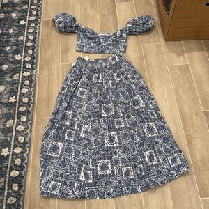 Abercrombie & Fitch Blue and White Midi Skirt